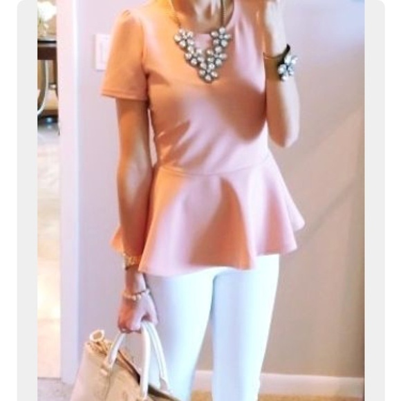 Pink Short Sleeve Peplum Top - Picture 1 of 5